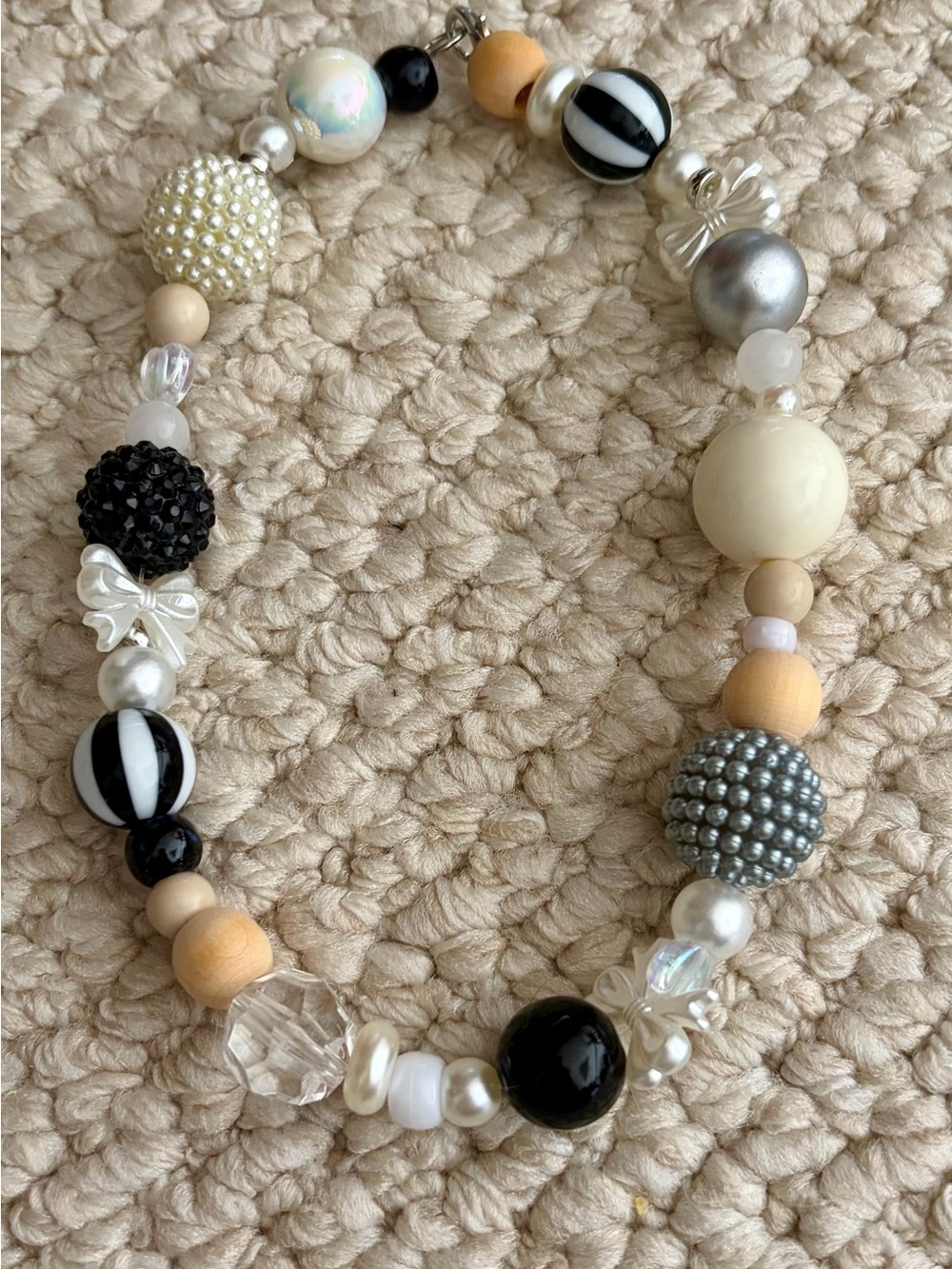 Handcrafted Black & White Beaded Statement Necklace